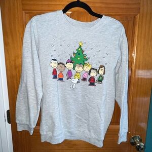 Peanuts Gray Crew Neck Sweater with Christmas Design